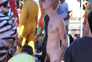 Teenager Fellow Nude Bod Paint in Public